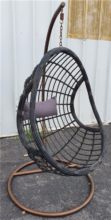 BALANCELLE SUSPENDUE "QS" NOIRE TUBE MARRON + COUSSINS GRIS