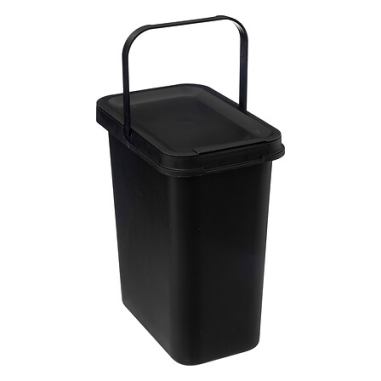 POUBELLE DE CUISINE 12L NOIRE -  RECTANGLE - OUVERTURE COUVERCLE - AVEC ANSE