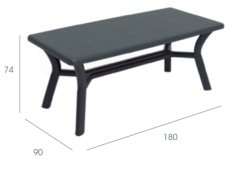 TABLE DALIA / ORQUIDEA 180 X 90 ANTHRACITE - avec renfort central Made in EU