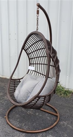 BALANCELLE SUSPENDUE "QS" TUBE & ASSISE MARRON + COUSSINS GRIS