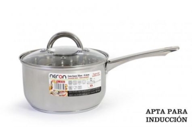 CASSEROLE ACIER INOX  DIAM 18 NERON +COUVERCLE VERRE    - ESP  -