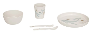 SET BEBE PET RECYCLE 5P: ASSIETTE, BOL, VERRE, FOURCHETTE, CUILLERE