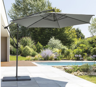 PARASOL DEPORTE ARDOISE 3 M DIAM AVEC MANIVELLE - 6 BALEINE