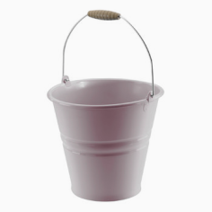 SEAU FER  ZINGUE  28 CM DIAMETRE 25CM HAUT  POIGNEE BOIS