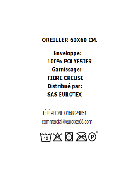 OREILLER BLANC MICROFIBRE 60X60 - 550g - MR 2022