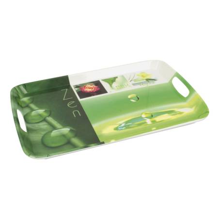 PLATEAU DE SERVICE  MELAMINE 46 X 30CM MOTIF  "ZEN VERT"