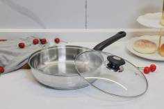 SAUTEUSE  ACIER INOX 24 CM - COUVERCLE EN VERRE - TOUS FEUX