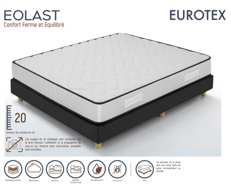 MATELAS EOLAST  140X190x 20 - 35 Kg - 2 cm memoryform 50kg