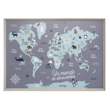 TABLEAU CARTE DU MONDE 70XH50CM   ENFANT  1588