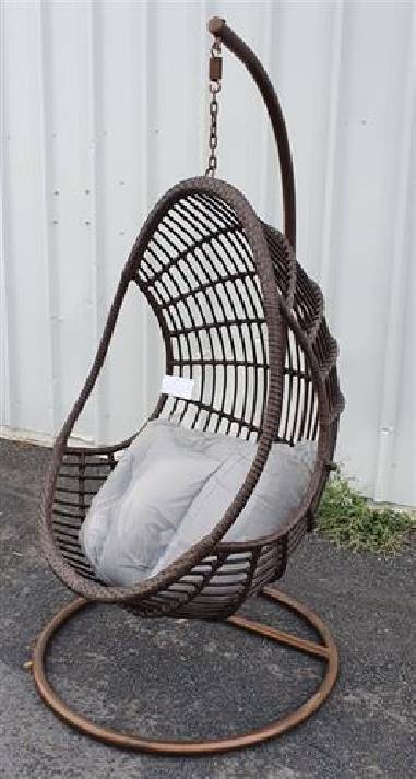 BALANCELLE SUSPENDUE "QS" TUBE & ASSISE MARRON + COUSSINS GRIS