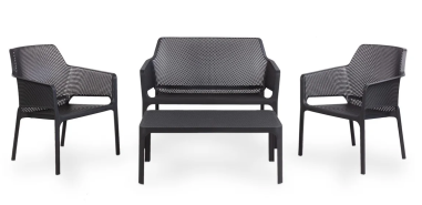 SALON NET NARDI ANTHRACITE - 1 TABLE 1 CANAPE 2 FAUTEUILS RELAX Made in EU