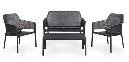 SALON NET NARDI ANTHRACITE - 1 TABLE 1 CANAPE 2 FAUTEUILS RELAX Made in EU