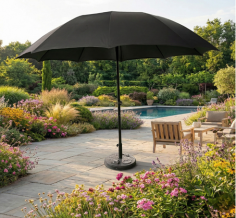 PARASOL 2.7 M NEW SHANA GRIS FONCE ALU-POTEAU38-10 BAL-220GR-OUVERTE PUSH
