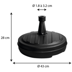 PIED DE PARASOL ROND PLASTIQUE NOIR 13L  EDA FRANCE **RUPTURE**
