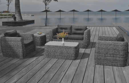 SALON DE JARDIN "ALEGRIA" - TRESSE GRIS - 2 FAUTEUILS 1 CANAPE 1 TABLE BASSE
