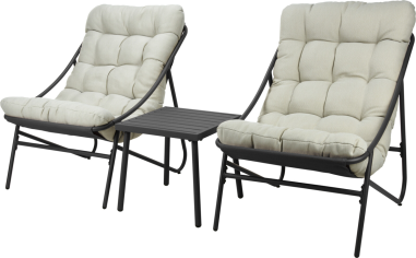 SALON DE JARDIN ACIER GRIS 2 RELAX - 1 TABLE BASSE