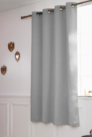 RIDEAU GRIS UNIS AVEC OEILLETS 136 x H 125 CM