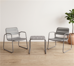 SALON KOP - 2 FAUTEUILS - 1 TABLE BASSE  - COULEUR METAL GRIS  - SANDA