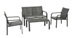SALON PIAZZA ALU GRAPHITE - 1 CANAPE + 2 FAUTEUILS + 1 TABLE - 210893D