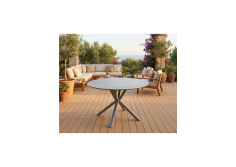 TABLE LUCIE PIED CROIX NOIR CERAMIK MARBRE GRIS Ø120CM