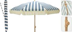 PARASOL DE JARDIN 2M 8 BALEINES MAT ACIER 28/32MM RAYURE BLEU/BLANC