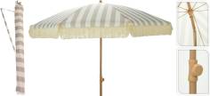 PARASOL DE JARDIN 2M 8 BALEINES MAT ACIER 28/32MM RAYURE TAUPE/BLANC