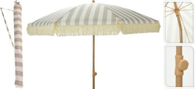PARASOL DE JARDIN 2M 8 BALEINES MAT ACIER 28/32MM RAYURE TAUPE/BLANC