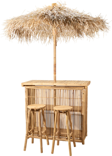 BAR EN BAMBOU AVEC PARASOL + 2 TABOURET