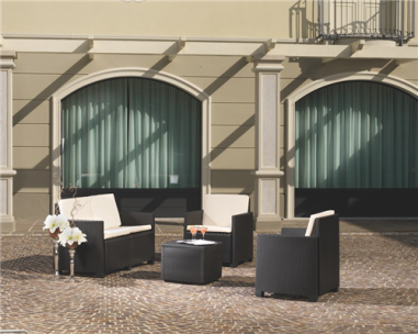 SALON DE JARDIN  ETNA  4 PIECES NOIRE/  COUSSIN ECRU Made in EU **ARRET USINE**