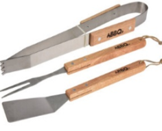 ENSEMBLE BARBECUE  3 PIECES manche BOIS **RUPTURE**
