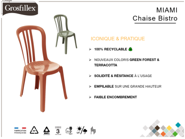 CHAISE DE JARDIN MIAMI BISTROT VERTE - EMPILABLE GROSFILLEX FRANCE