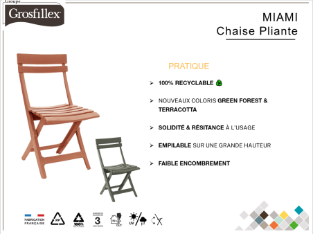 CHAISE PLIANTE  MIAMI  LIN   - GROSFILLEX FRANCE - GAMME PRO