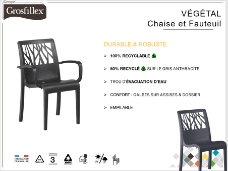 FAUTEUIL  VEGETAL ANTHRACITE  GROSFILLEX FRANCE