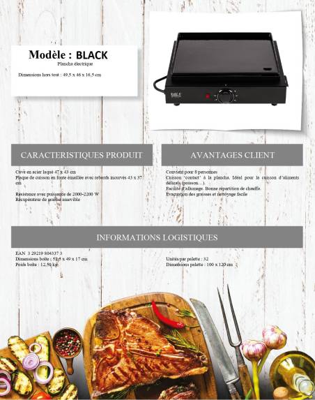 PLANCHA ELECTRIQUE A POSER BLACK 2000W - 2.08€ TTC  DEEE