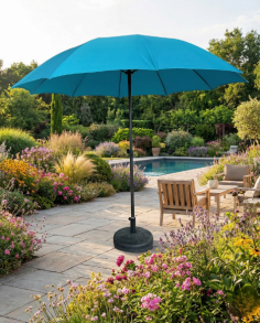 PARASOL 2.7 M NEW SHANA BLEU  ALU - POTEAU38 - 10 BAL-220GR -OUVERTE PUSH *PROMO