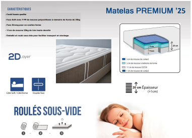 MATELAS PREMIUM  140 X 190 X 20 CM DONT 5CM DE MEMORY FORM