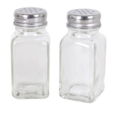 SET SALIERE ET POIVRIERE  EN VERRE BOUCHON INOX