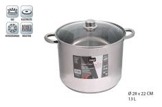 MARMITE 28CM DIAM HAUTEUR 22 CM  - 13L  ACIER INOX COUVERCLE EN VERRE