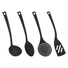 LOT 4 USTENSILES DE CUISINE EN NYLON NOIR LOUCHE SPATULE CUILLERE ECUMOIRE *ESP*