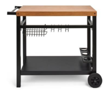 TABLE A PLANCHA METAL NOIR & PLATEAU IMITATION BOIS- QS
