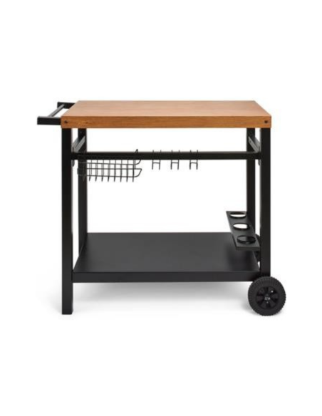 TABLE A PLANCHA METAL NOIR & PLATEAU IMITATION BOIS- QS