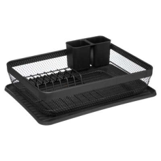 EGOUTTOIR VAISSELLE METAL NOIR + SUPPORT COUVERTS ET PLATEAU - 169225