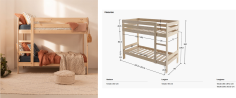 LIT SUPERPOSE " MONTREAL" 90X190 -Pin naturel , avec sommiers