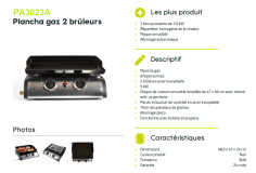 PLANCHA GAZ PREMIUM SANDA - FONTE EMAILLE - 2BRULEURS- Plaque 47 X 36cm 2
