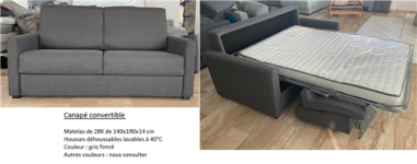 CANAPE CONVERTIBLE FIORE 2 PLACES GRIS