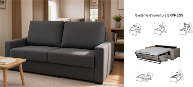 CANAPE CONVERTIBLE GRIS "ANA" 2 PLACES - MATELAS 140X190X18CM 35K