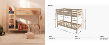 LIT SUPERPOSE " MONTREAL" 90X190 -Pin naturel , avec sommiers