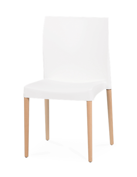 CHAISE  ELITE SARA BLANC EMPILABLE  -  PIED BOIS  Made in EU