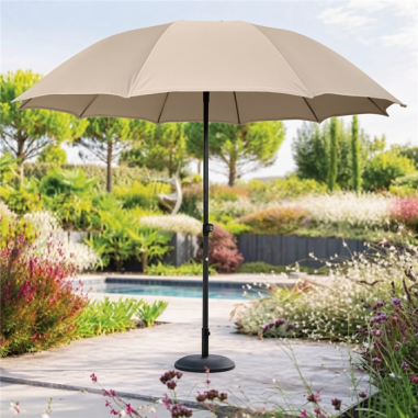 PARASOL 2.7 M NEW SHANA BEIGE  ALU - POTEAU38 - 10 BAL-220GR-OUVERTE PUSH