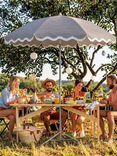 PARASOL Ø 2.4M POLYESTER  250gr/m2  COULEUR RAYE BLANC/BLEU - MAT Ø32-34